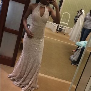 Nude, long prom dress, with silver sequins!